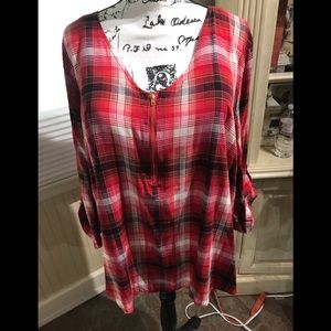 Women’s shirt red plaid with zipper 3X TaceraBrand